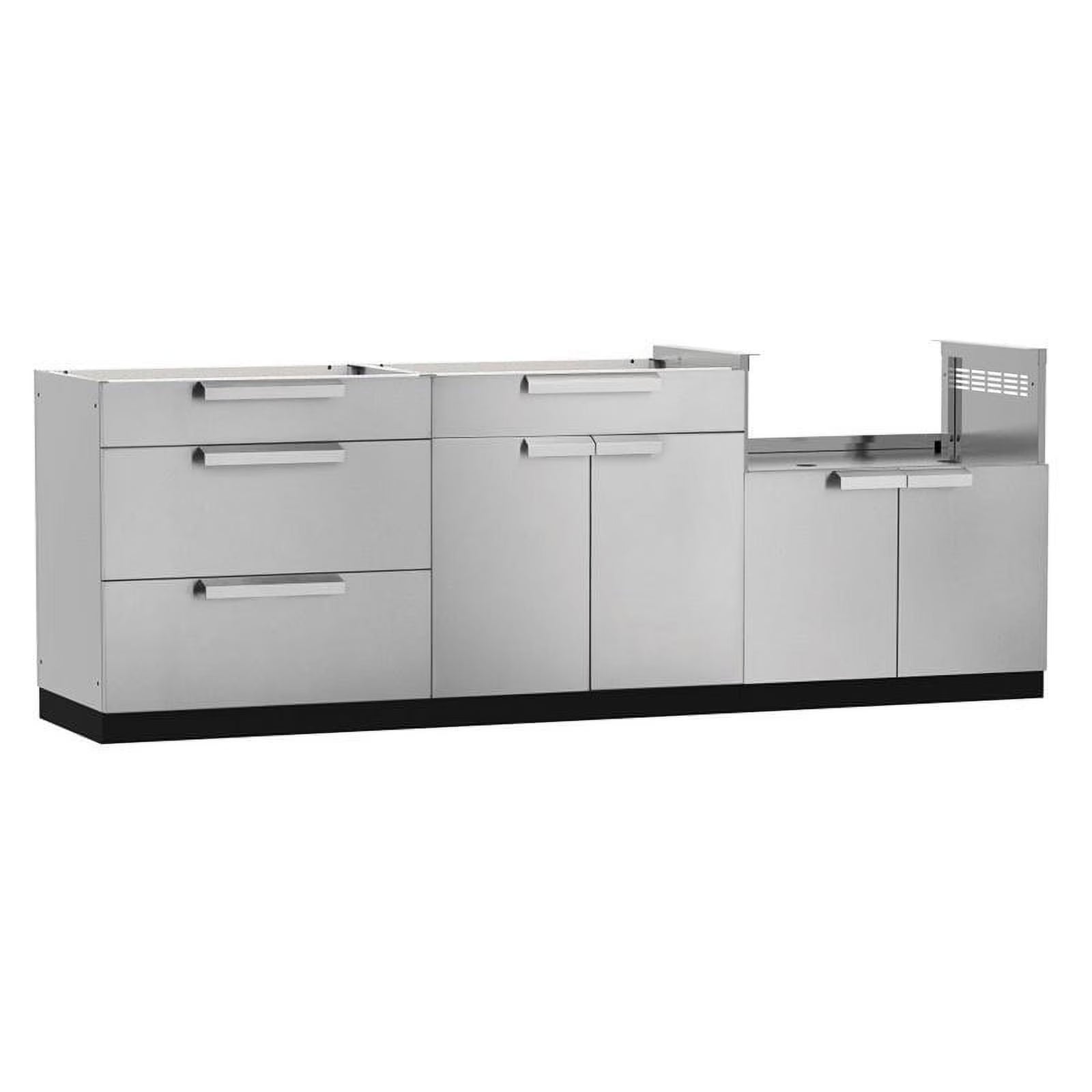 Newage Products Outdoor Kitchen Stainless Steel 3 Piece Cabinet Set with 3-Drawer, Bar and Grill Cabinet