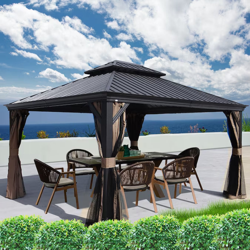 12-Ft X 18-Ft Alexander Gray Gazebo with Hardtop Roof (Screen Included)