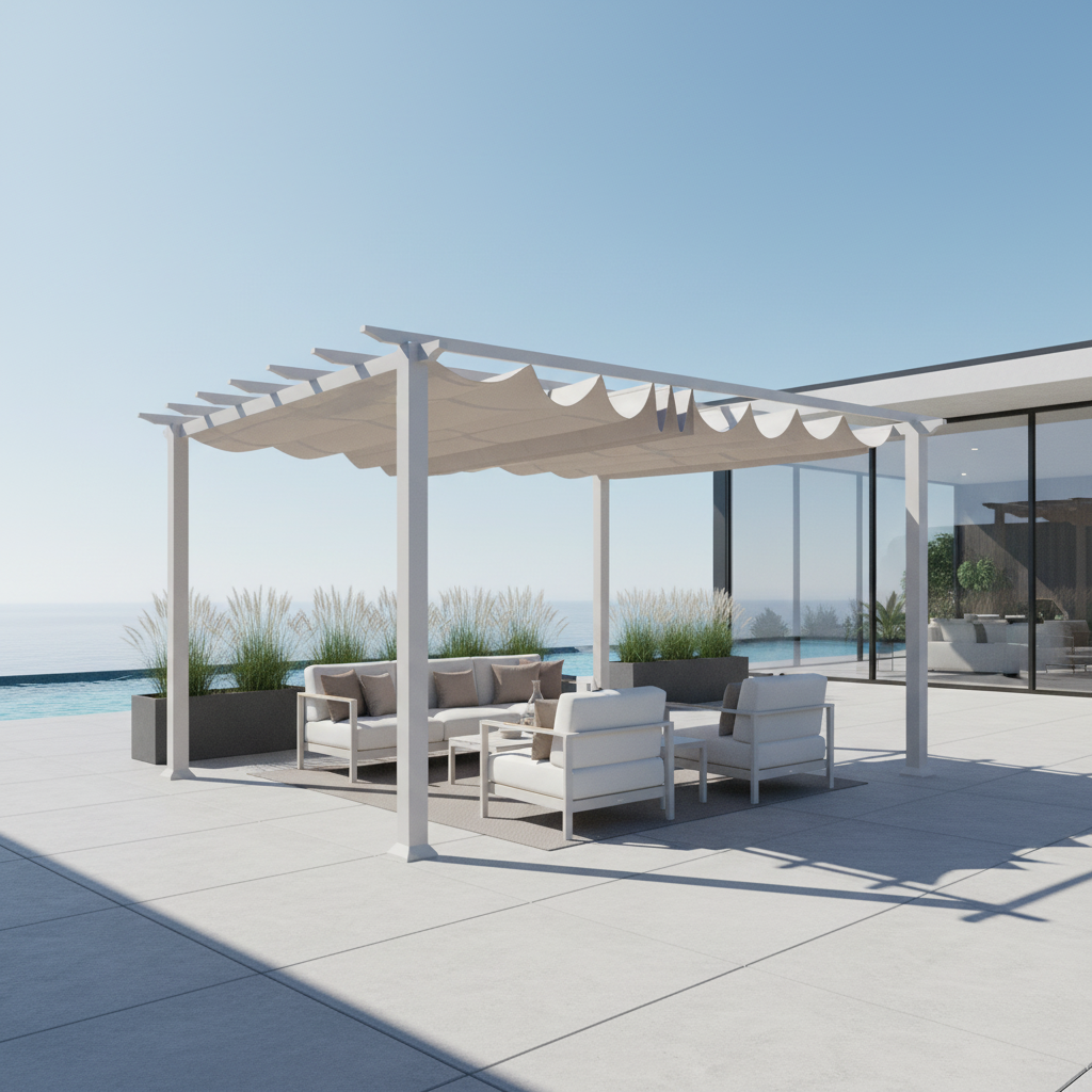 Florence 11 Ft. X 11 Ft. Aluminum Pergola in White Finish and White Canopy