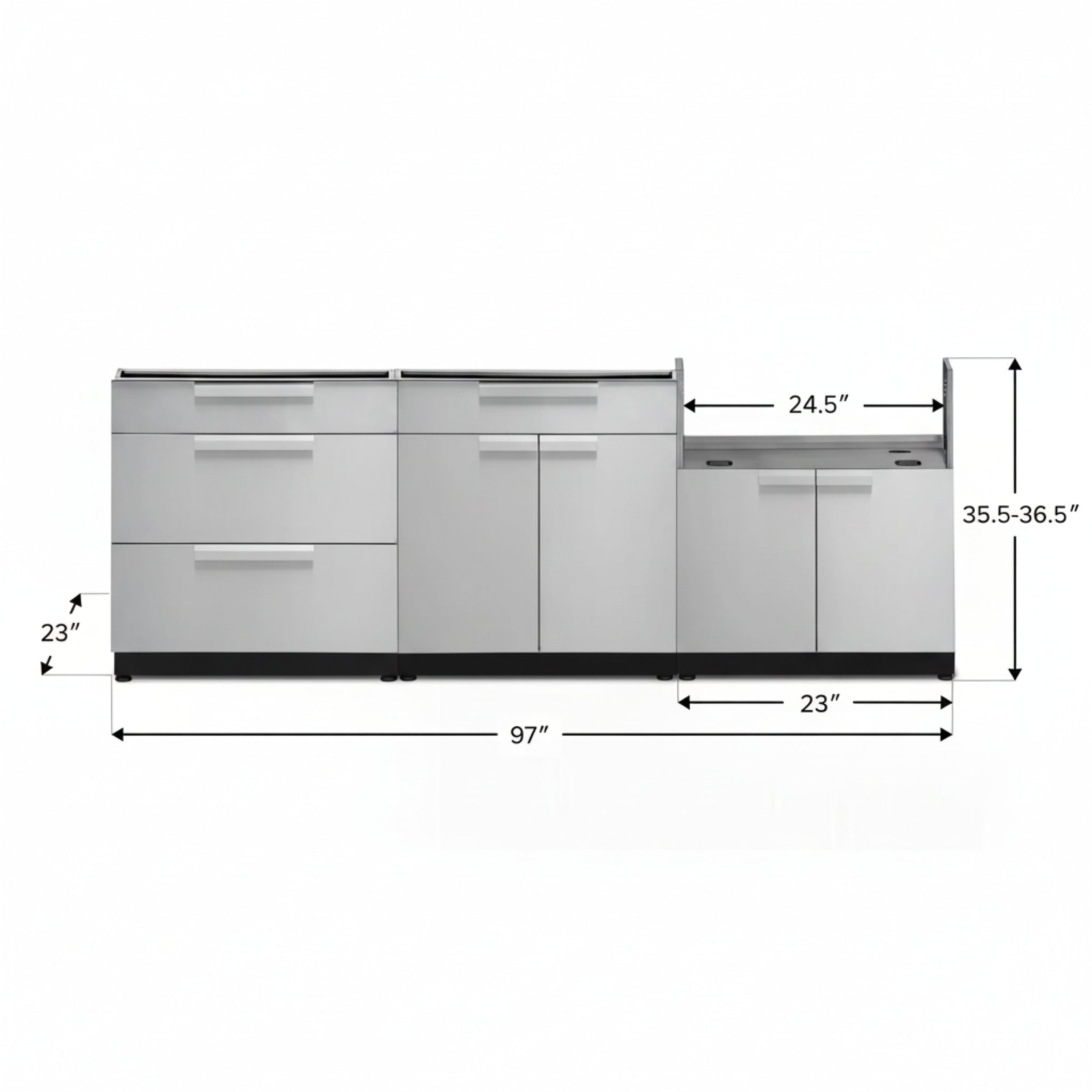 Newage Products Outdoor Kitchen Stainless Steel 3 Piece Cabinet Set with 3-Drawer, Bar and Grill Cabinet
