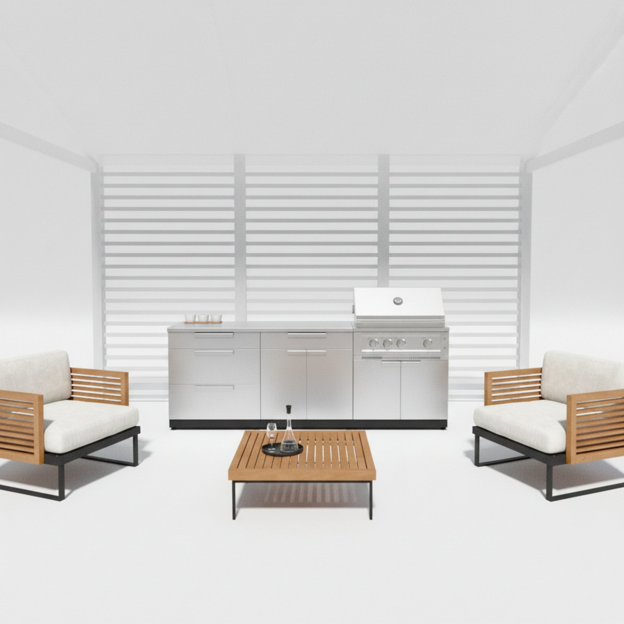 Newage Products Outdoor Kitchen Stainless Steel 3 Piece Cabinet Set with 3-Drawer, Bar and Grill Cabinet