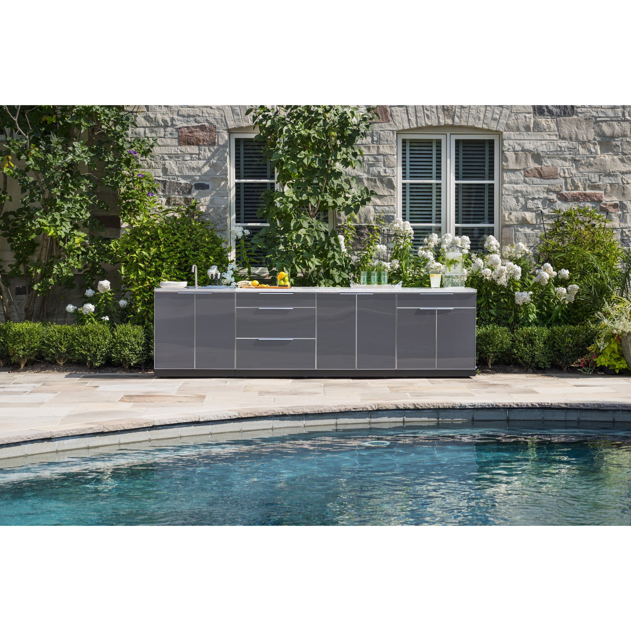 Newage Products Outdoor Kitchen 4 Piece Cabinet Set in Slate Gray with Countertops