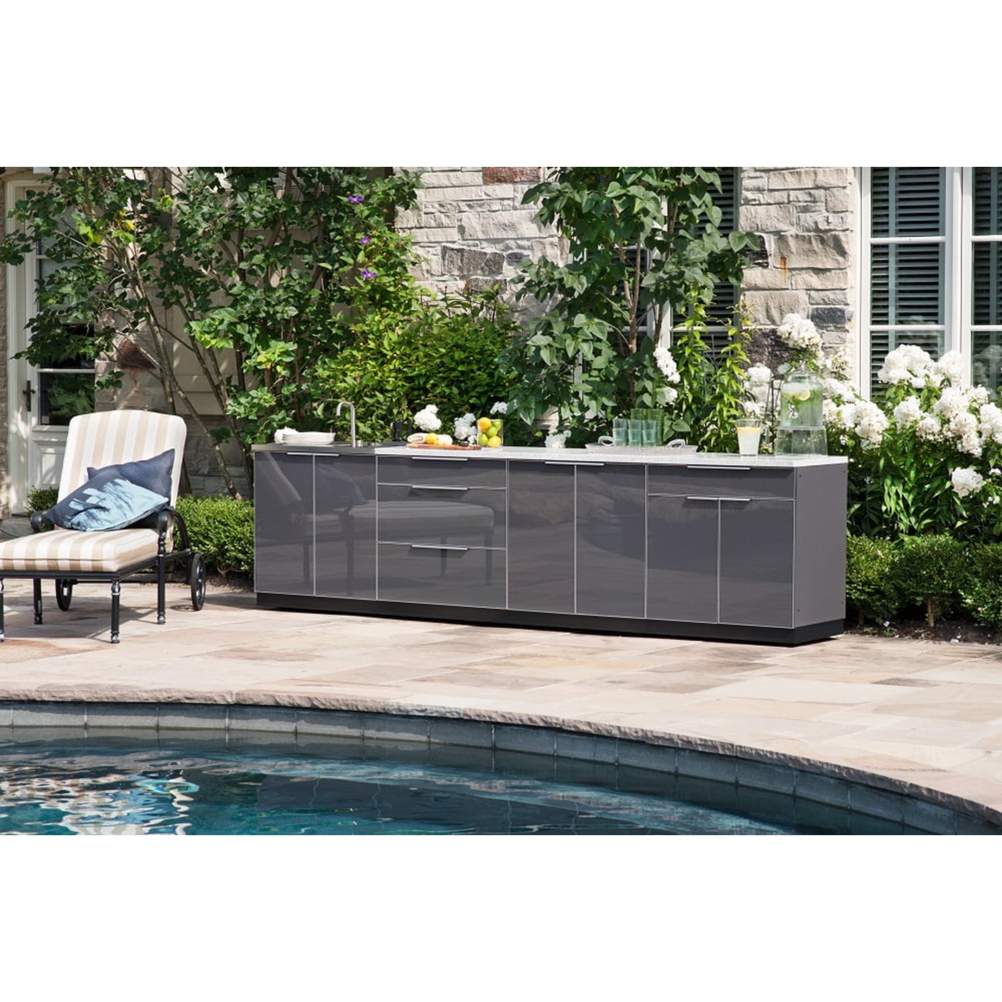 Newage Products Outdoor Kitchen 4 Piece Cabinet Set in Slate Gray with Countertops