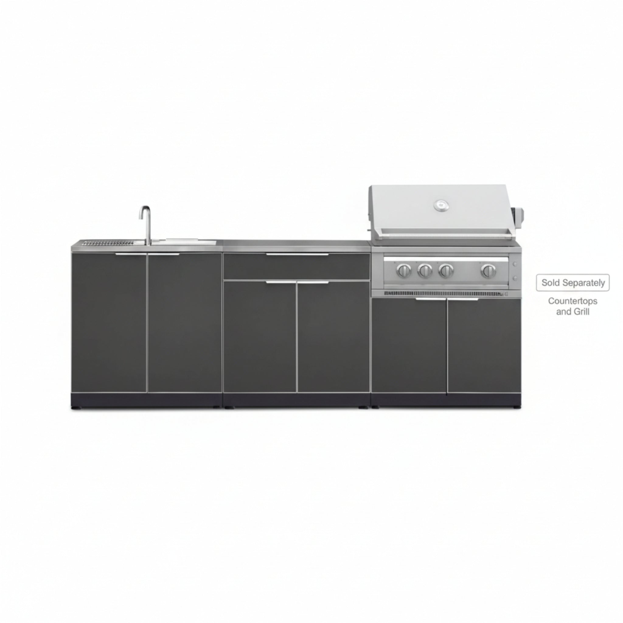 Newage Products Outdoor Kitchen Aluminum 3 Piece Cabinet Set with Bar, Grill and Sink Cabinet