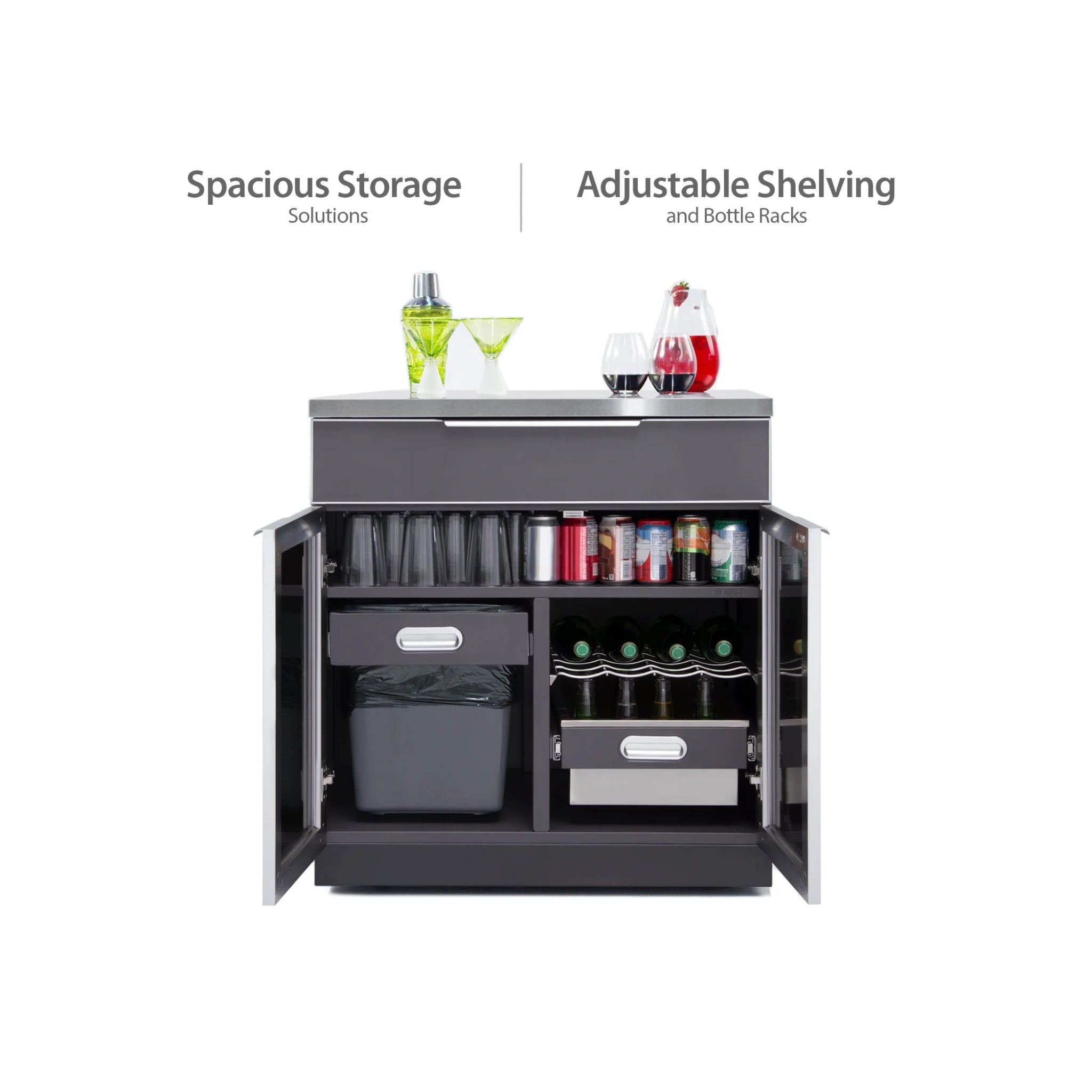 Newage Products Outdoor Kitchen 4 Piece Cabinet Set in Slate Gray with Countertops