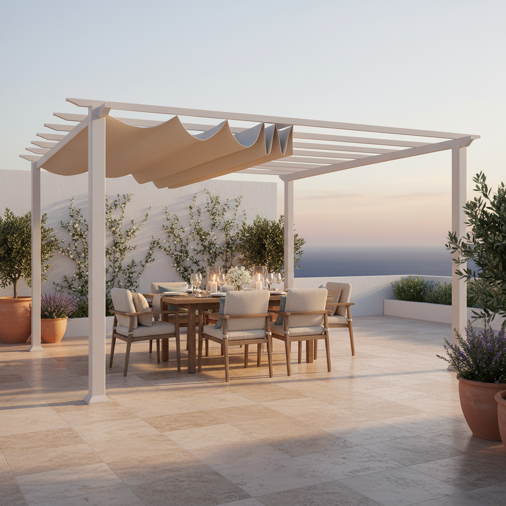 Florence 11 Ft. X 11 Ft. Aluminum Pergola in White Finish and White Canopy
