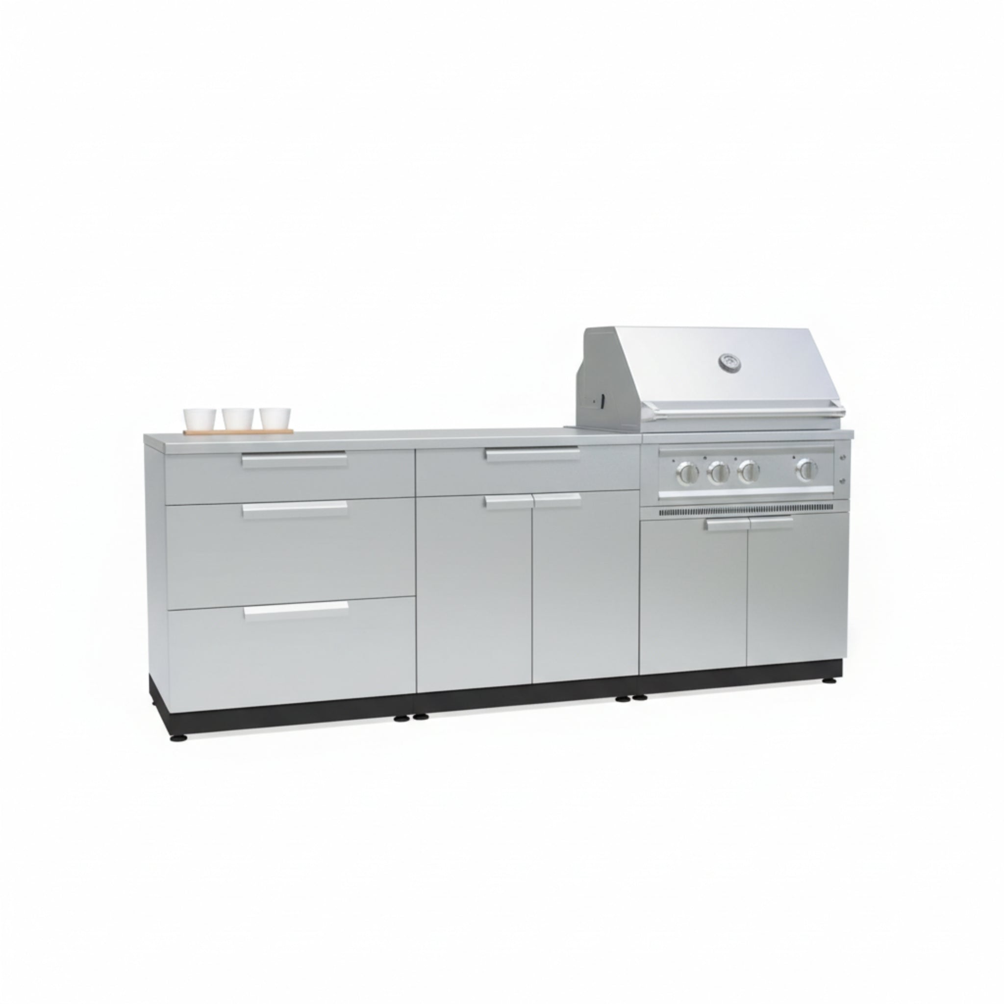 Newage Products Outdoor Kitchen Stainless Steel 3 Piece Cabinet Set with 3-Drawer, Bar and Grill Cabinet